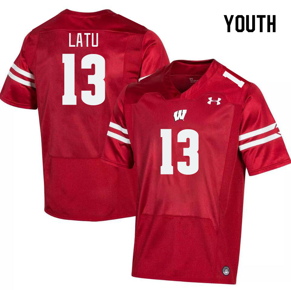Youth #13 Kamo'i Latu Winsconsin Badgers College Football Jerseys Stitched Sale-Red
